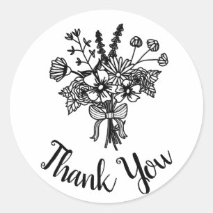 Black and White Wildblomme Tack Sticker Runt Klistermärke