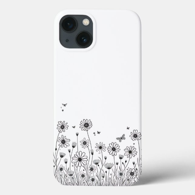Black and White Wildflower iPhone 13 Case (Baksida)