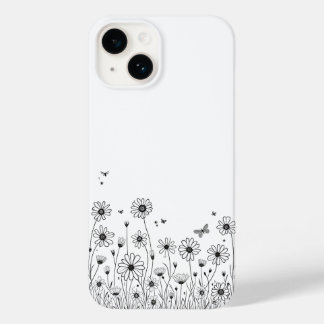 Black and White Wildflower iPhone 14 Cases