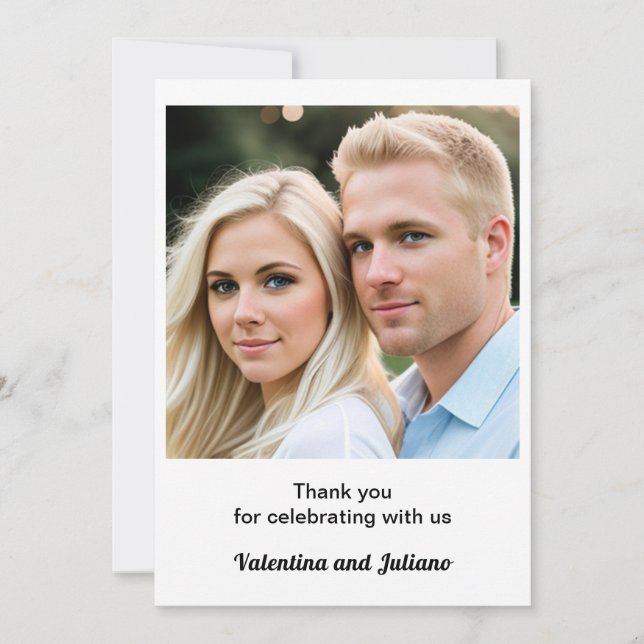 Black and White With Photo Wedding Thank You Card Tack Kort (Framsida)