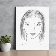 Black and White Woman Face Sketch for Gallery Wall