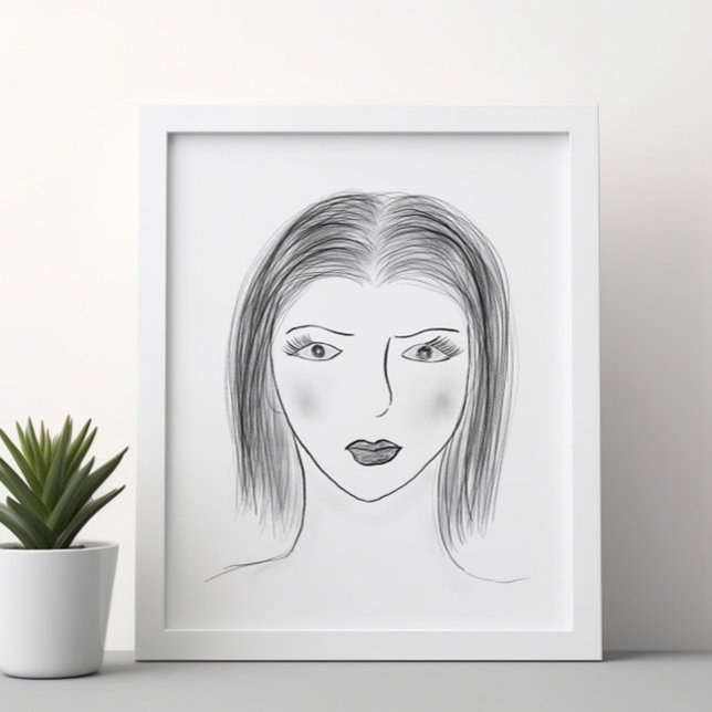 Black and White Woman Face Sketch for Gallery Wall Poster (Skapare uppladdad)