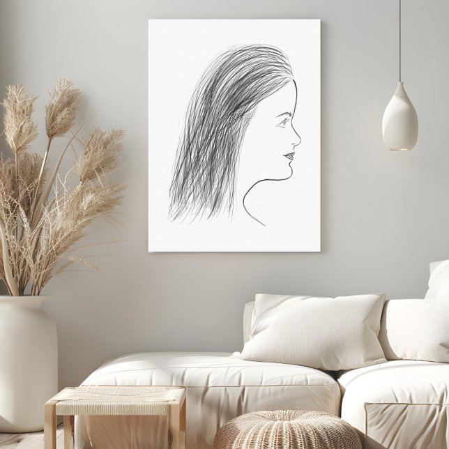 Black and White Woman Profile Sketch Gallery Wall Canvastryck (Skapare uppladdad)