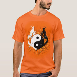 Black and White Yin Yang Dragons - Orange T Shirt