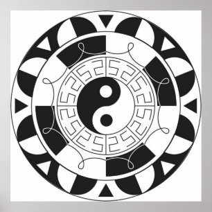 Black and White Yin Yang Mönster Poster