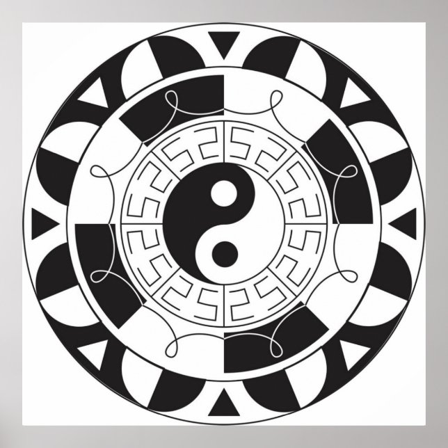 Black and White Yin Yang Mönster Poster (Framsidan)