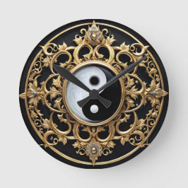 Black and White Yin Yang Symbol Rund Klocka