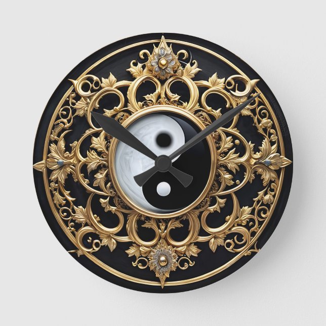 Black and White Yin Yang Symbol Rund Klocka (Framsida)