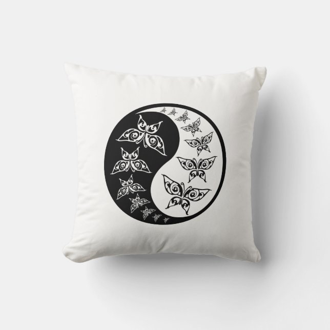 Black and White Yin Yang Tao Butterflies Kudde (Framsida)