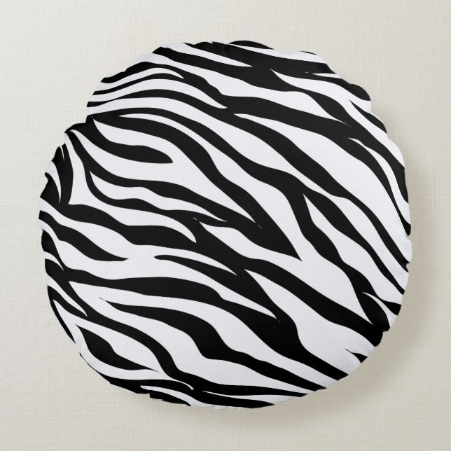 Black and White Zebra Jungle Theme Animal Print Rund Kudde (Framsidan)