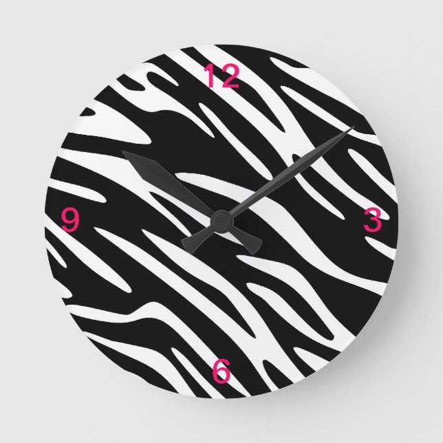 Black and White Zebra Rand Wall Clock Rund Klocka (Framsida)