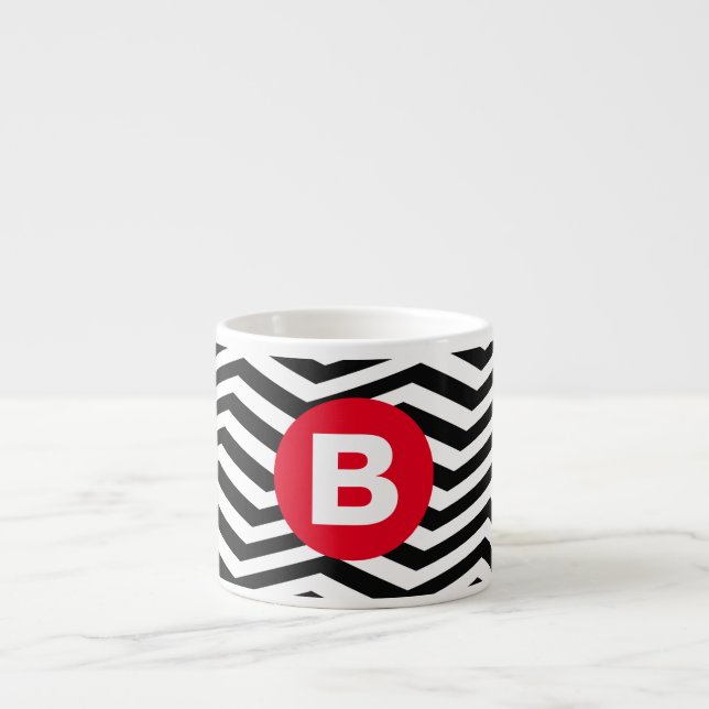 Black and White Zig Zag Pattern Red Monogram Espressomugg (Framsidan)