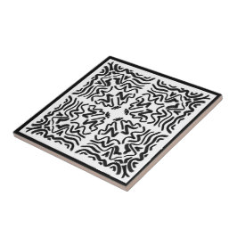 Black and White Zig Zag Vågigt Mönster Abstrakt Ar Kakelplatta