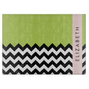 Black and White Zigzag, Chevron, Grönt, ditt namn