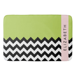 Black and White Zigzag, Chevron, Grönt, ditt namn Badrumsmatta