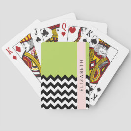 Black and White Zigzag, Chevron, Grönt, ditt namn Casinokort