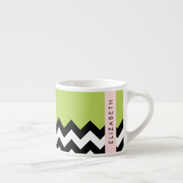 Black and White Zigzag, Chevron, Grönt, ditt namn Espressomugg