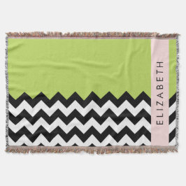 Black and White Zigzag, Chevron, Grönt, ditt namn Filt