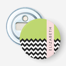 Black and White Zigzag, Chevron, Grönt, ditt namn Flasköppnare