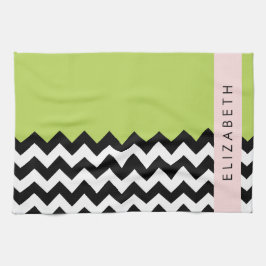 Black and White Zigzag, Chevron, Grönt, ditt namn Kökshandduk