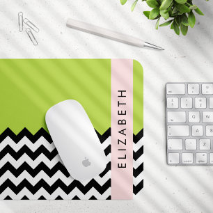 Black and White Zigzag, Chevron, Grönt, ditt namn Musmatta
