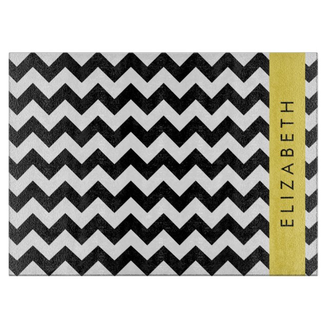 Black and White Zigzag, Chevron Mönster, ditt namn (Framsidan)