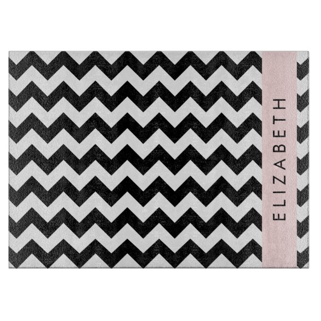 Black and White Zigzag, Chevron Mönster, ditt namn (Framsidan)