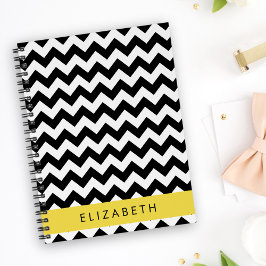 Black and White Zigzag, Chevron Mönster, ditt namn Anteckningsbok