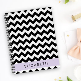 Black and White Zigzag, Chevron Mönster, ditt namn Anteckningsbok