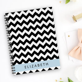 Black and White Zigzag, Chevron Mönster, ditt namn Anteckningsbok