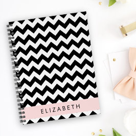 Black and White Zigzag, Chevron Mönster, ditt namn Anteckningsbok