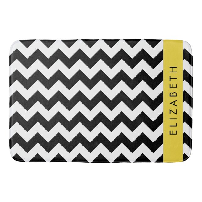 Black and White Zigzag, Chevron Mönster, ditt namn Badrumsmatta (Framsidan)