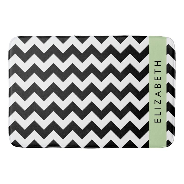 Black and White Zigzag, Chevron Mönster, ditt namn Badrumsmatta (Framsidan)