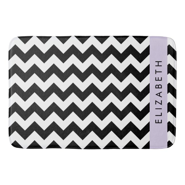 Black and White Zigzag, Chevron Mönster, ditt namn Badrumsmatta (Framsidan)
