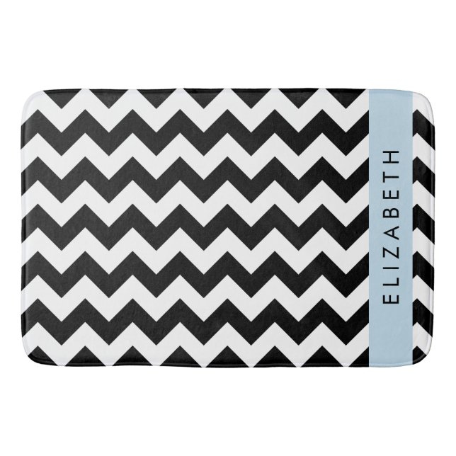 Black and White Zigzag, Chevron Mönster, ditt namn Badrumsmatta (Framsidan)