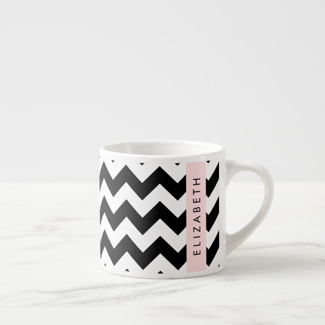 Black and White Zigzag, Chevron Mönster, ditt namn Espressomugg (Höger)