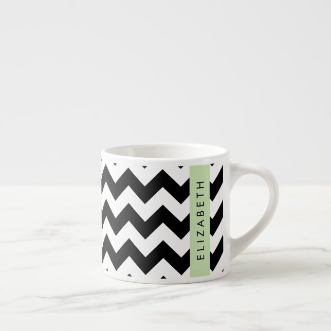 Black and White Zigzag, Chevron Mönster, ditt namn Espressomugg (Höger)