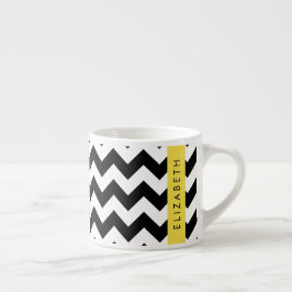 Black and White Zigzag, Chevron Mönster, ditt namn Espressomugg