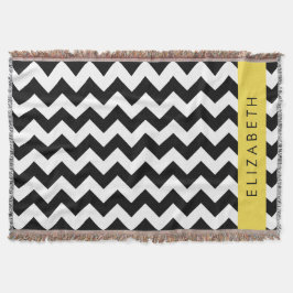 Black and White Zigzag, Chevron Mönster, ditt namn Filt