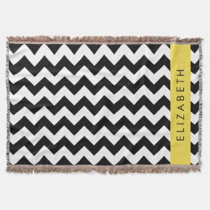 Black and White Zigzag, Chevron Mönster, ditt namn Filt
