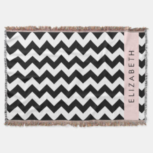 Black and White Zigzag, Chevron Mönster, ditt namn Filt