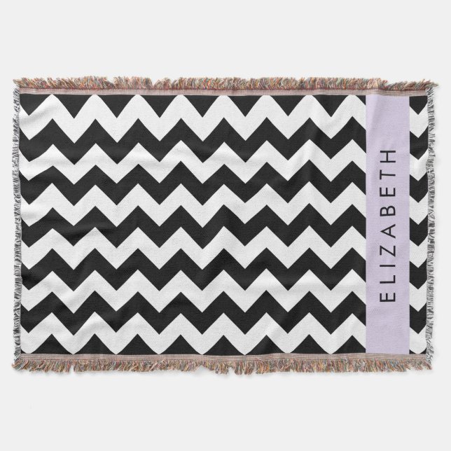 Black and White Zigzag, Chevron Mönster, ditt namn Filt (Framsidan)