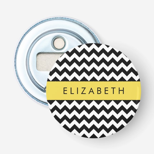 Black and White Zigzag, Chevron Mönster, ditt namn Flasköppnare (Framsidan)