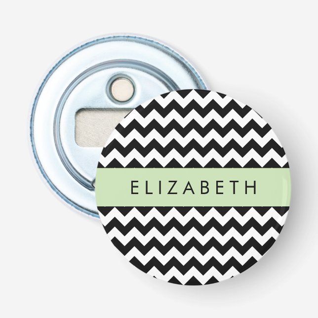 Black and White Zigzag, Chevron Mönster, ditt namn Flasköppnare (Framsidan)