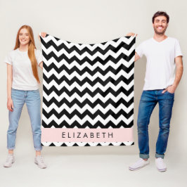 Black and White Zigzag, Chevron Mönster, ditt namn Fleecefilt