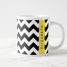 Black and White Zigzag, Chevron Mönster, ditt namn Jumbo Mugg