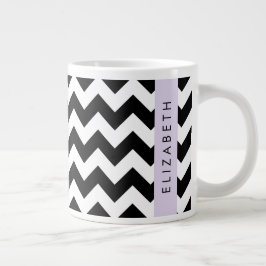 Black and White Zigzag, Chevron Mönster, ditt namn Jumbo Mugg