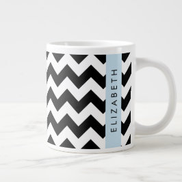 Black and White Zigzag, Chevron Mönster, ditt namn Jumbo Mugg