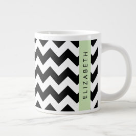 Black and White Zigzag, Chevron Mönster, ditt namn Jumbo Mugg