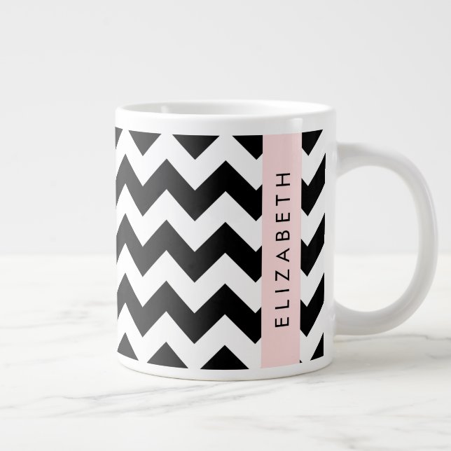 Black and White Zigzag, Chevron Mönster, ditt namn Jumbo Mugg (Höger)